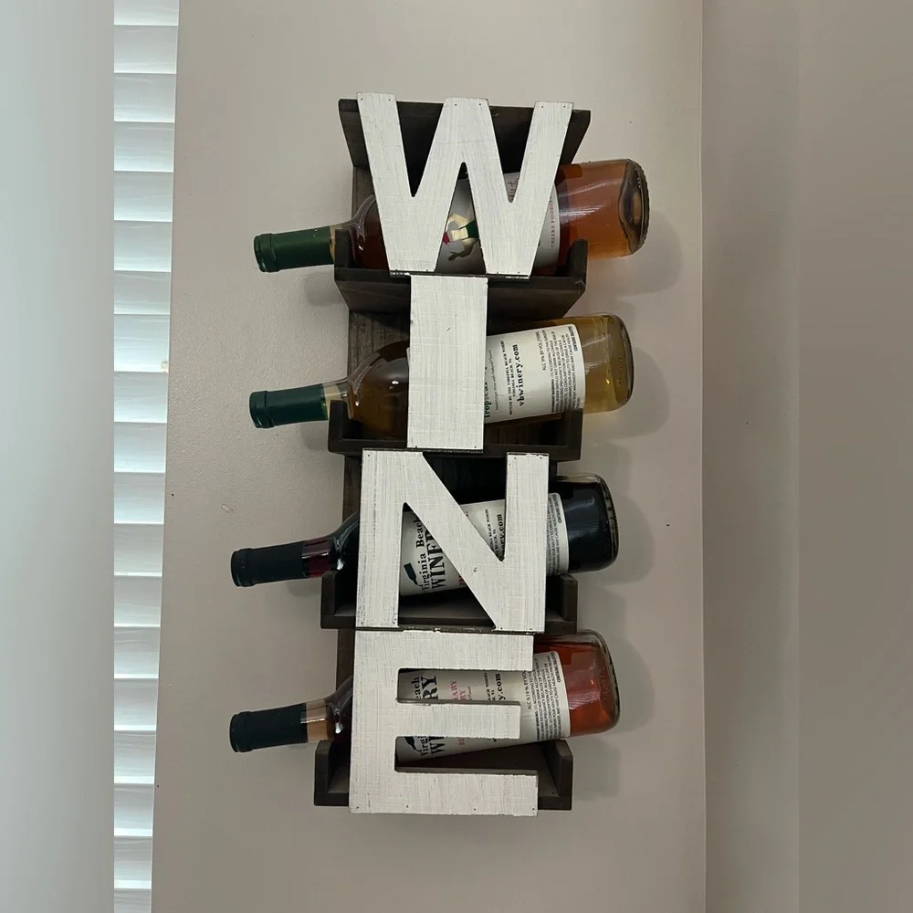 Wall-Mounted Wine Rack with White Letters wood like new available this set of 2